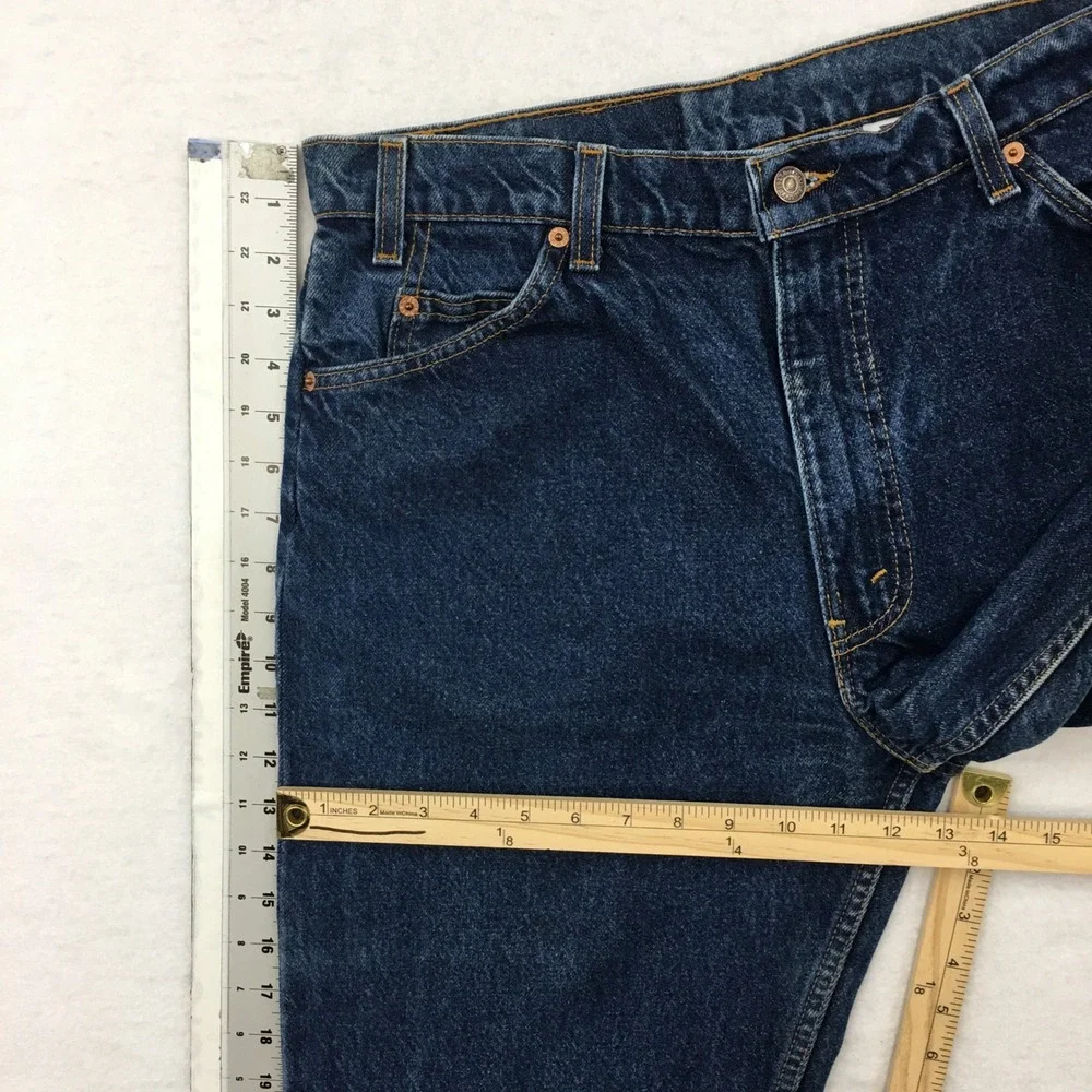 VINTAGE 90s Levis 518 Relaxed Orange Tab Jeans Mens 34x36 Made in USA Dark Wash